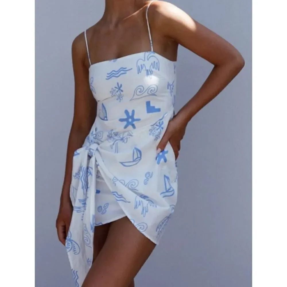 Selfie Leslie Indi Luxe Euro Trip Wrap Mini Dress in Nautical White Sz. L